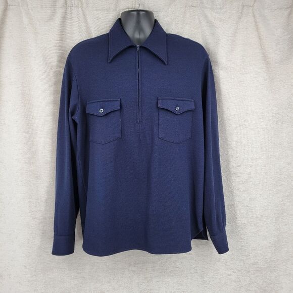 Pendelton Vintage Wool Navy Long Sleeve 1/2 Zip Polo Shirt USA Men's Large - Picture 1 of 8